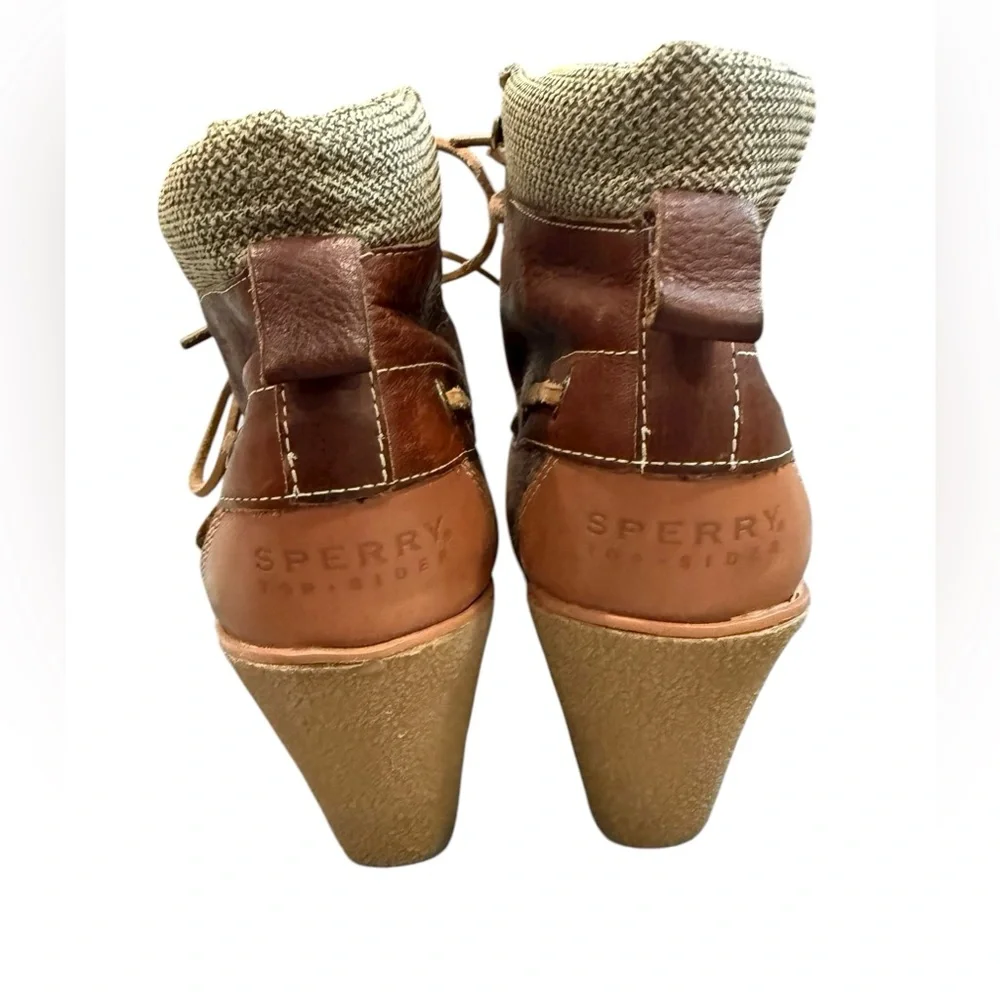 Sperry Brown Sperry Bailey duck wedge boots in Brown Leather & Plaid size‎ 8